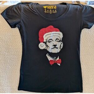 Chive Tees Bill Murray Santa Hat Christmas Graphic T-Shirt Black Medium